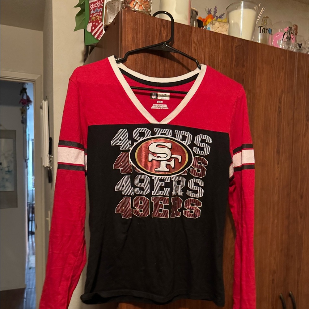 NFL 49ers Women's Long Sleeve Tee - Red and Black